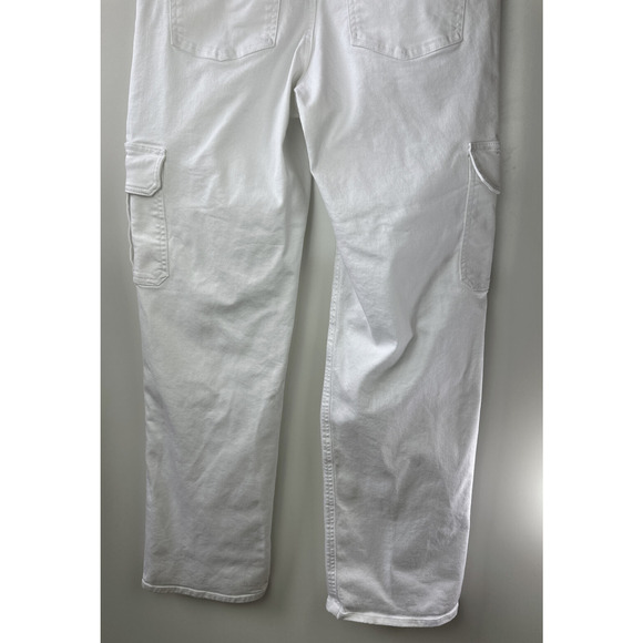Express Relaxed Straight Low Rise Cargo Jeans White Denim Button Fly 12L 12 Long - Picture 9 of 11